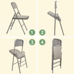 Set van 2 klapstoelen, gestoffeerd, beige-grijs gestreepte klapstoelen met metalen frame, klapstoel van stof, campingstoel, klapstoel, balkon, tuin, stoelen, vouwstoel voor gasten 