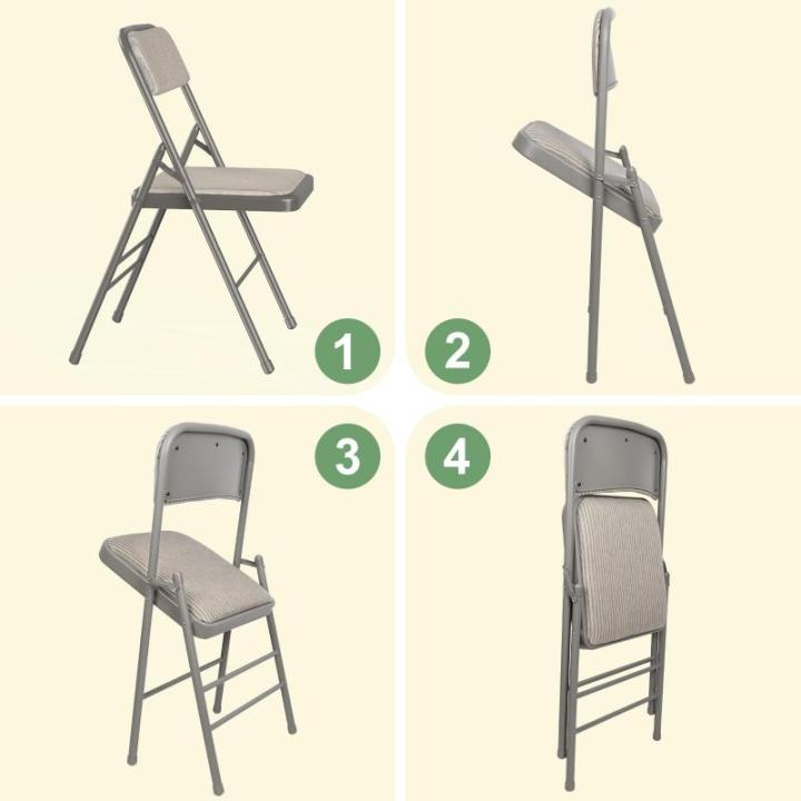 Set van 2 klapstoelen, gestoffeerd, beige-grijs gestreepte klapstoelen met metalen frame, klapstoel van stof, campingstoel, klapstoel, balkon, tuin, stoelen, vouwstoel voor gasten 
