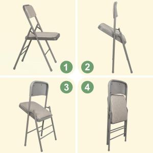 Set van 4 klapstoelen, gestoffeerd, beige-grijs gestreepte klapstoelen met metalen frame, klapstoel van stof, campingstoel, klapstoel, balkon, tuin, stoelen, vouwstoel voor gasten 