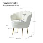 Fauteuil van fluweel met dikke rugleuning, moderne loungestoel met gouden poten, comfortabele armleuningstoel voor woonkamer, slaapkamer en eetkamerstoel, wit