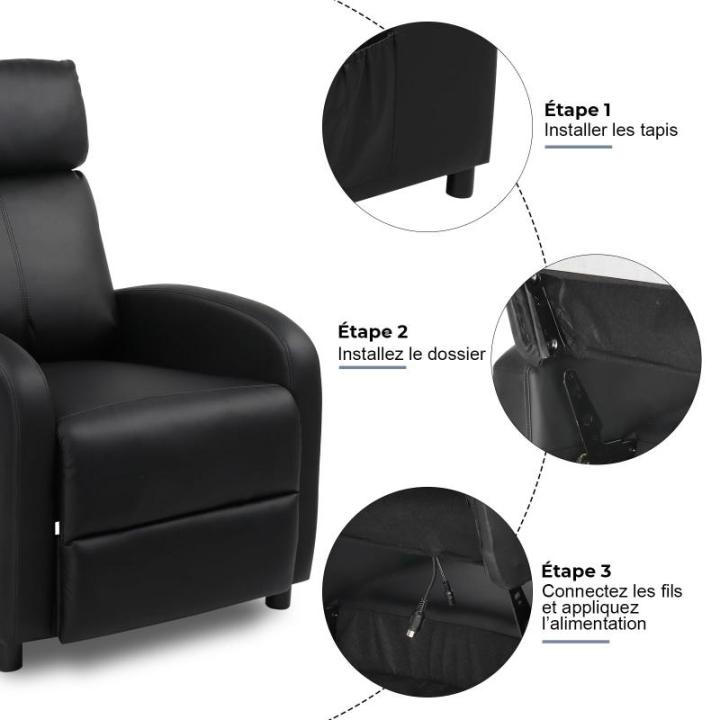 Televisiestoel, elektrische massagestoel, relaxstoel, tv-stoel met ligfunctie, ruststoel, leer (zwart)