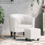 Kuipstoel met voetenbankje kunstleer wit, fauteuil, relaxstoel, fauteuil stoel, relaxfauteuil, leesstoel, woonkamer stoel, lounge fauteuil
