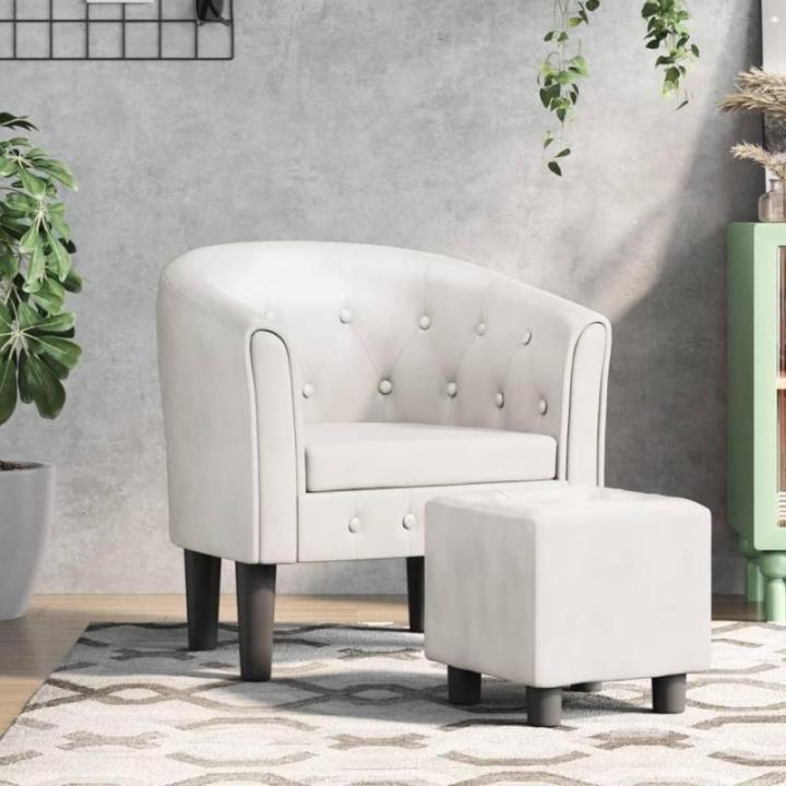 Kuipstoel met voetenbankje kunstleer wit, fauteuil, relaxstoel, fauteuil stoel, relaxfauteuil, leesstoel, woonkamer stoel, lounge fauteuil