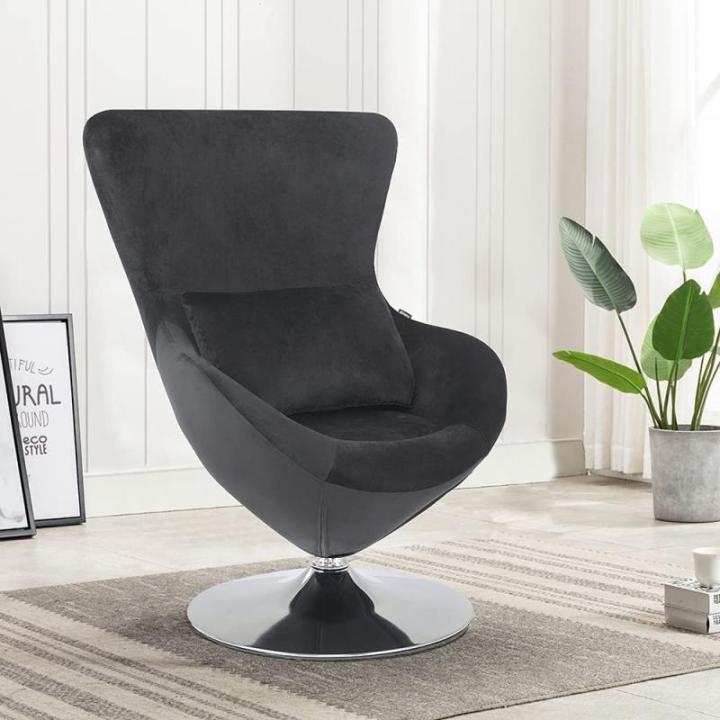 Fluwelen eierstoel, draaistoel, draaistoel in eivorm met kussen, enkele bank, clubbank, loungestoel, cocktailstoel, gestoffeerde stoel met rugleuning (zwart)