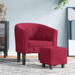 Kuipstoel met voetenbank fluweel wijnrood, fauteuil, relaxstoel, fauteuil stoel, relaxfauteuil, leesstoel, woonkamer stoel, lounge fauteuil