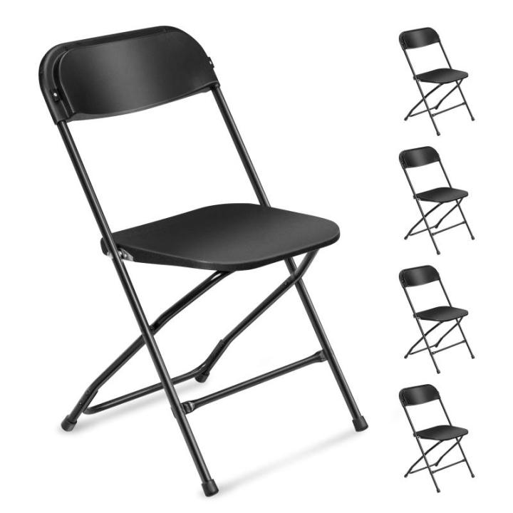 Set van 6 klapstoelen van kunststof, draagbare bureaustoel, metalen frame van staal, 158 kg, geschikt voor feestjes, bruiloften, picknicks, campingstoelen, binnen en buiten, zwart