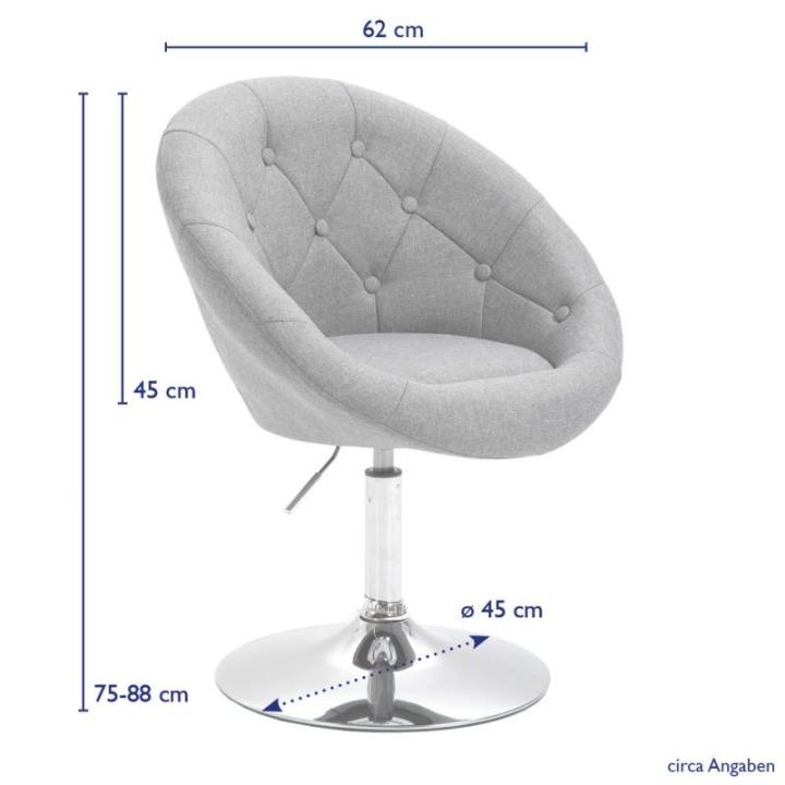 Havanna cocktailstoel, lounge, clubstoel, draaistoel, retro barkruk, stof, grijs