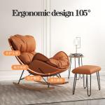 Fauteuil SchommelstoelGlider Mid-Century Moderne gestoffeerde fauteuil Schommelstoel met poef voor woonkamer, schommelstoel met massief houten poten (Kleur: Grijs-3)