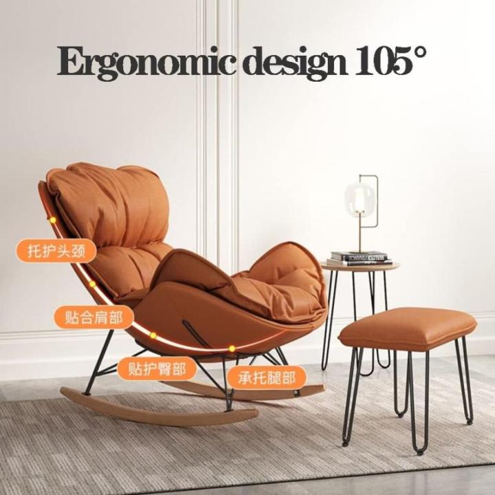 Fauteuil SchommelstoelGlider Mid-Century Moderne gestoffeerde fauteuil Schommelstoel met poef voor woonkamer, schommelstoel met massief houten poten (Kleur: Grijs-3)