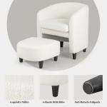 Fauteuil met voetenbank, gevoerde clubstoel met massief houten frame en antislip vilten kussens, accentstoel, relaxstoel voor woonkamer, slaapkamer (beige)