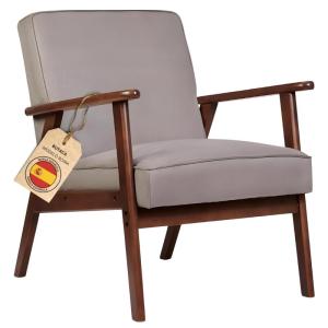 Fauteuil Roma, vuilafstotend, in Scandinavische stijl, woonkamerstoel, massief hout, slaapstoel (grijs/walnoot)