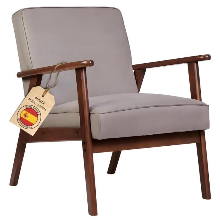 Fauteuil Roma, vuilafstotend, in Scandinavische stijl, woonkamerstoel, massief hout, slaapstoel (grijs/walnoot)