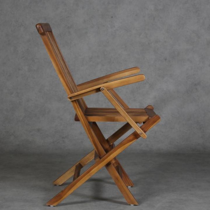 Houten klapstoel Eliano met armleuningen, retrostoel van massief hout, brede en stabiele armleuning, voor tuin, terras, keuken, lounge, eetkamer, AL1000