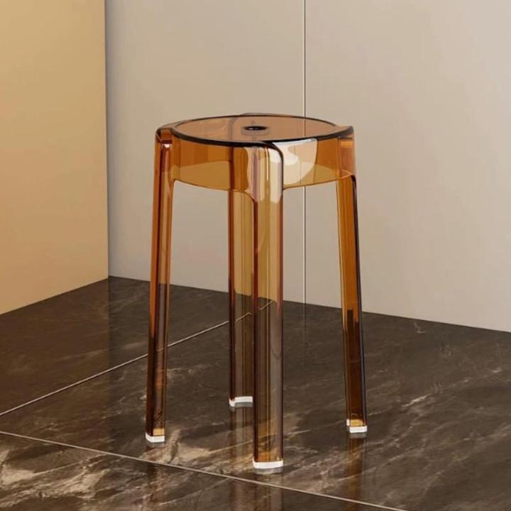 Stackable stools, clear acrylic bar stools, dining chairs, modern high stools, lightweight plastic stools, no armrests and no backrest, 45 cm/18 inches, suitable for family gatheri