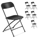 Set van 6 klapstoelen van kunststof, draagbare bureaustoel, metalen frame van staal, 158 kg, geschikt voor feestjes, bruiloften, picknicks, campingstoelen, binnen en buiten, zwart