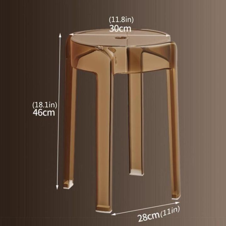 Stackable stools, clear acrylic bar stools, dining chairs, modern high stools, lightweight plastic stools, no armrests and no backrest, 45 cm/18 inches, suitable for family gatheri