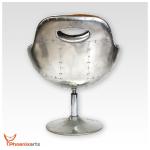 Vintage lederen schelpstoel, retro design lounge draaistoel, aluminium noppen, bruin 703