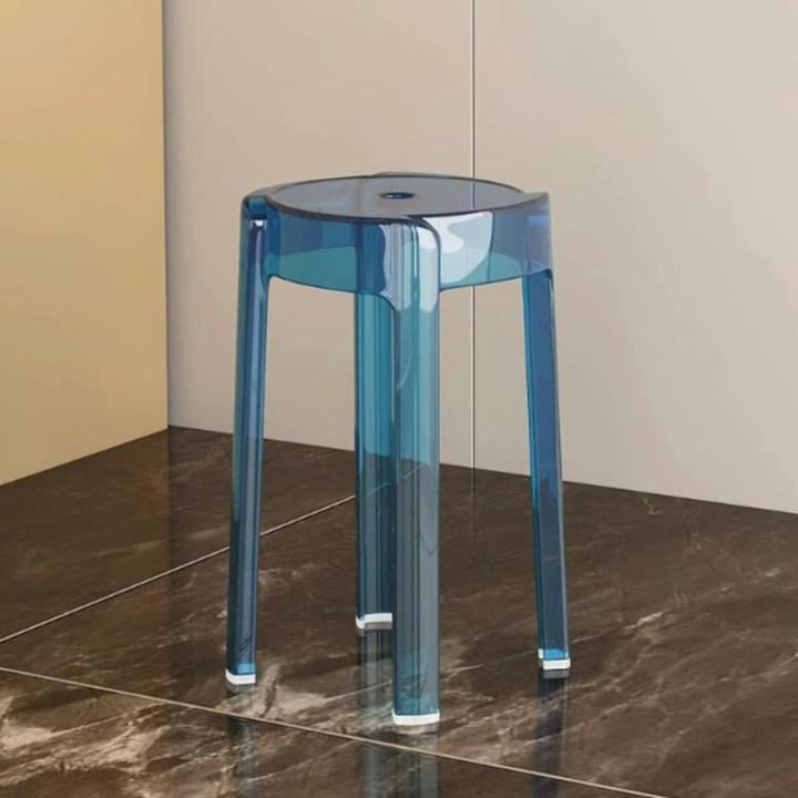 Stackable stools, clear acrylic bar stools, dining chairs, modern high stools, lightweight plastic stools, no armrests and no backrest, 45 cm/18 inches, suitable for family gatheri