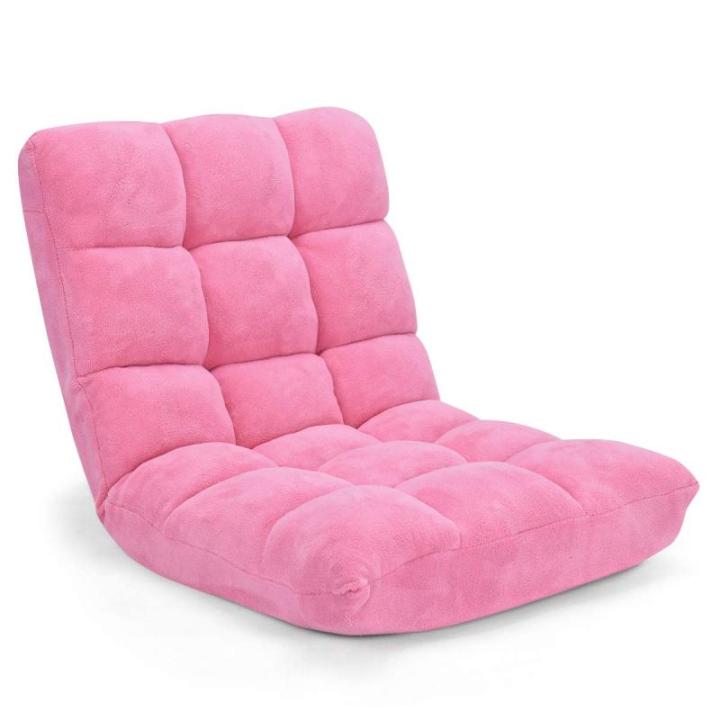 Vloerstoel met verstelbare rugleuning, gestoffeerd, vloerkussen, opvouwbaar, meditatiestoel, relaxstoel, Thais kussen voor vrije tijd, meditatie, yoga (roze)
