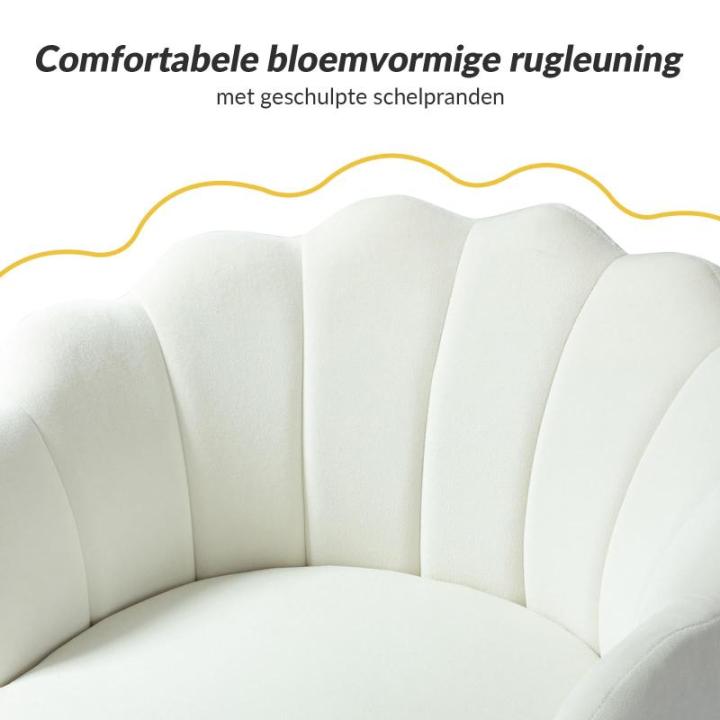 Fauteuil van fluweel met dikke rugleuning, moderne loungestoel met gouden poten, comfortabele armleuningstoel voor woonkamer, slaapkamer en eetkamerstoel, wit
