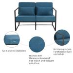 Bank 2-zits met armleuningen en rugleuningen, gestoffeerd, meerzitsbank, metalen frame, linnen, elegante retro stoel, vintage, voor woonkamer, receptie, café (blauw, 114 x 72 x 72