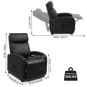 Televisiestoel, elektrische massagestoel, relaxstoel, tv-stoel met ligfunctie, ruststoel, leer (zwart)