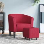 Kuipstoel met voetenbank stof wijnrood, fauteuil, relaxstoel, fauteuil stoel, relaxfauteuil, leesstoel, woonkamer stoel, lounge fauteuil