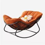Binnen Buitenschommelstoel met Voetenbank Stoffen Gevoerde Loungestoel For Een Dutje, Stalen Schommelstoel, Comfortabele Accentstoel For Slaapkamer, Woonkamer, Kantoor(Orange,Witho