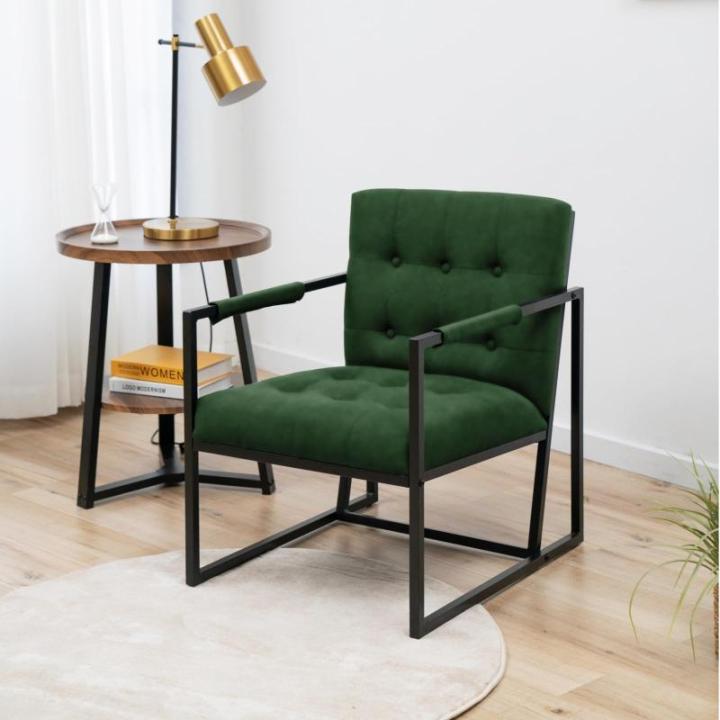 Jones Cocktailstoel, loungestoel, bekleed met stalen frame, fluwelen bekleding, donkergroen