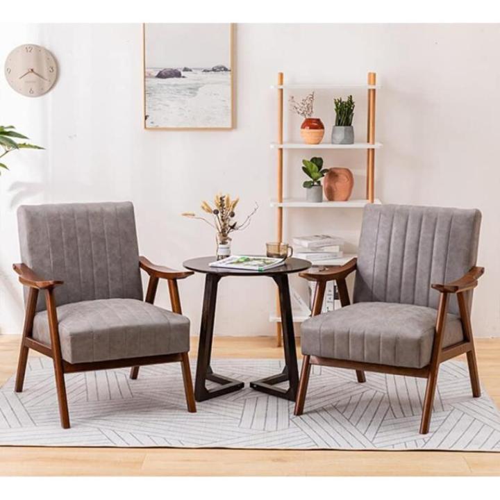Mid Century Moderne fauteuil, fauteuil, houten frame, leesstoel voor woonkamer of slaapkamer, casual gestoffeerde loungestoel met armleuning voor eetkamer