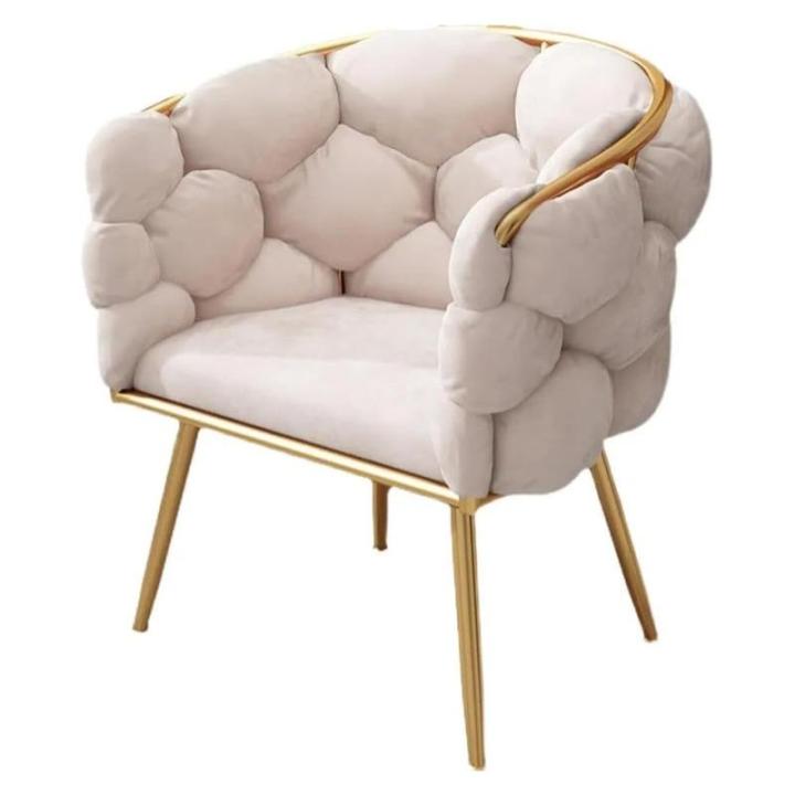 Luxe Pluizige Fluwelen Make-up Fauteuil met Gouden Metalen Benen voor Slaapkamer Woonkamer en Cafe Moderne Gestoffeerde IJdelheid Leisure Fauteuil