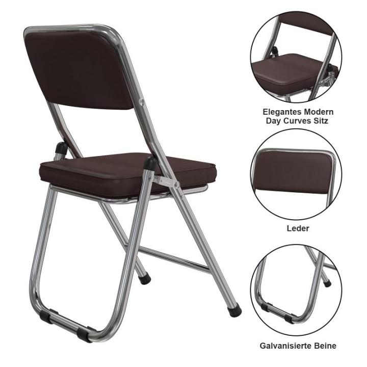 Stabiele klapstoel, klapstoel van staal, Soft-Skin kunstleer, klapstoel, gevoerd, tot 100 kg belastbaar, campingstoel, klapstoel, balkon, tuin, stoelen, bezoekersstoel, chocoladebr