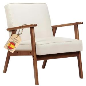 Fauteuil Roma, vuilafstotend, in Scandinavische stijl, woonkamerstoel, massief hout, slaapstoel (beige/walnoothout)