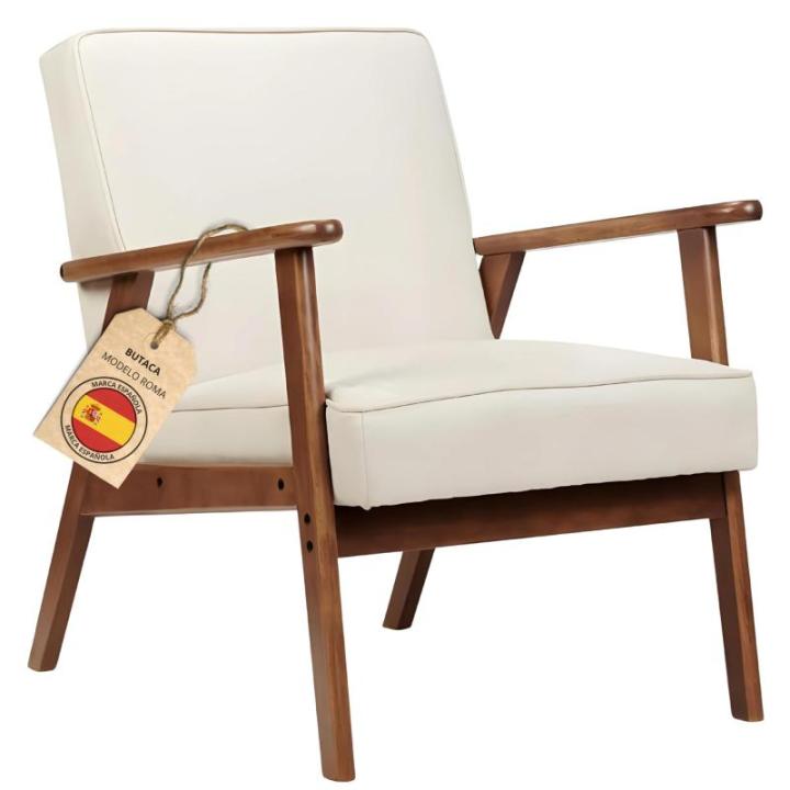 Fauteuil Roma, vuilafstotend, in Scandinavische stijl, woonkamerstoel, massief hout, slaapstoel (beige/walnoothout)