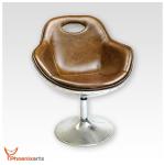 Vintage lederen schelpstoel, retro design lounge draaistoel, aluminium noppen, bruin 703