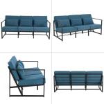 Gewatteerde fauteuil, bank, 3-zits, meerzitsbank, metalen frame, linnen, zachte zitting, elegante retro stoel voor woonkamer, receptie, café (blauw, 168 x 72 x 72 cm)