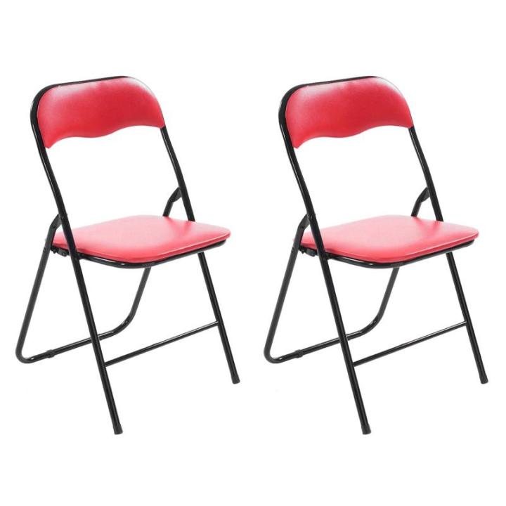 Felix, set van 2 klapstoelen, gestoffeerd, keukenstoelen met metalen frame, kunstleer, pvc-zitting, opklapbaar, campingstoelen, kleur: rood/zwart