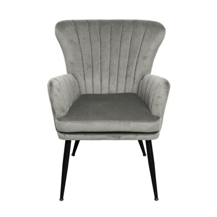 Sansa Fauteuil, corduroy, leesstoel, moderne gestoffeerde stoel met armleuning, loungestoel, grijs