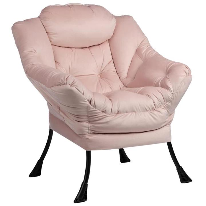 Relax Fauteuil Woonkamer Stoel Slaapkamer Stoel Lounge Stoel met Armleuningen Leesstoel Accentstoel met Stalen Frame, Lichtroze