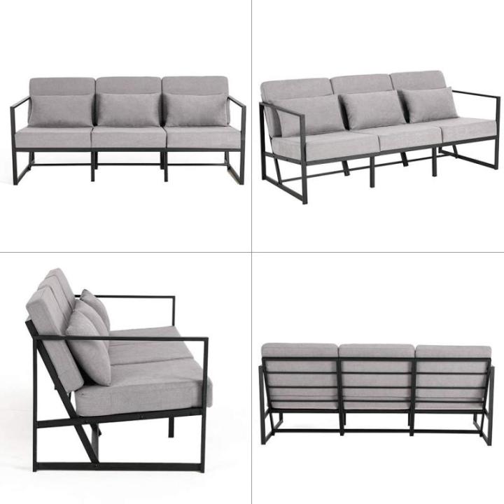 Gewatteerde fauteuil, bank, 3-zits, meerzitsbank, metalen frame, linnen, zachte zitting, elegante retro stoel voor woonkamer, receptie, café (taupe, 168 x 72 x 72 cm)