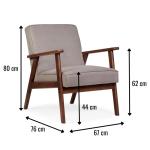 Fauteuil Roma, vuilafstotend, in Scandinavische stijl, woonkamerstoel, massief hout, slaapstoel (grijs/walnoot)