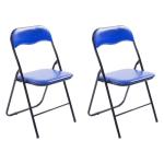 Felix, set van 2 klapstoelen, gestoffeerd, keukenstoelen met metalen frame, kunstleer, pvc-zitting, opklapbaar, campingstoelen, kleur: blauw/zwart