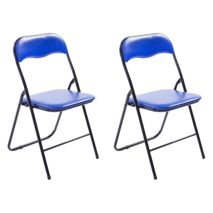 Felix, set van 2 klapstoelen, gestoffeerd, keukenstoelen met metalen frame, kunstleer, pvc-zitting, opklapbaar, campingstoelen, kleur: blauw/zwart