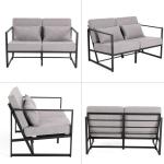 Bank 2-zits met armleuningen en rugleuningen, gestoffeerde fauteuil, meerzitsbank, metalen frame, linnen, elegante retro stoel, vintage, voor woonkamer, receptie, café (taupe, 114