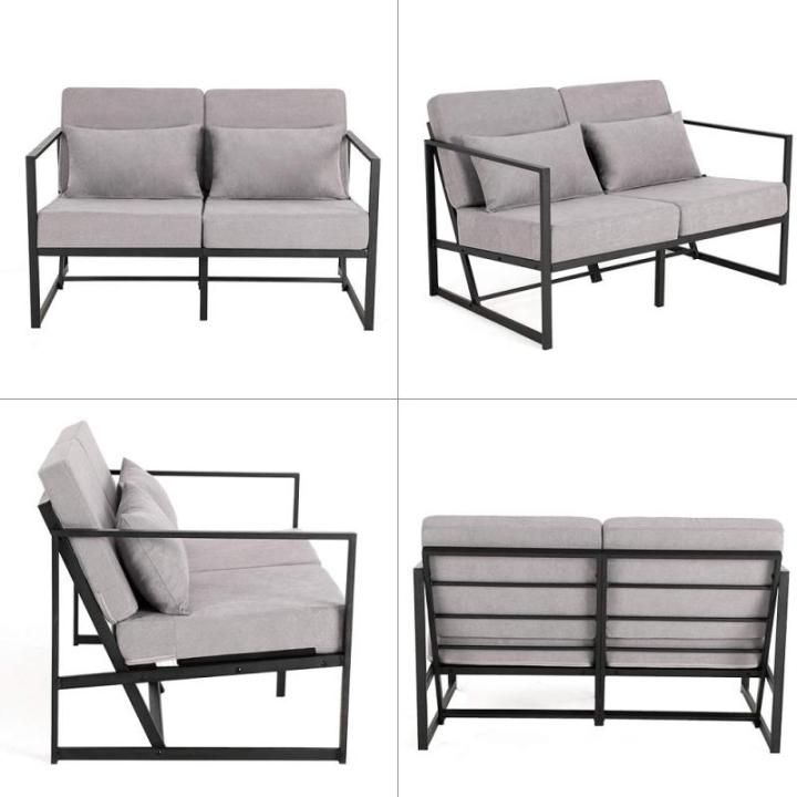 Bank 2-zits met armleuningen en rugleuningen, gestoffeerde fauteuil, meerzitsbank, metalen frame, linnen, elegante retro stoel, vintage, voor woonkamer, receptie, café (taupe, 114