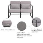 Bank 2-zits met armleuningen en rugleuningen, gestoffeerde fauteuil, meerzitsbank, metalen frame, linnen, elegante retro stoel, vintage, voor woonkamer, receptie, café (taupe, 114