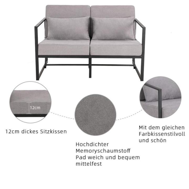 Bank 2-zits met armleuningen en rugleuningen, gestoffeerde fauteuil, meerzitsbank, metalen frame, linnen, elegante retro stoel, vintage, voor woonkamer, receptie, café (taupe, 114