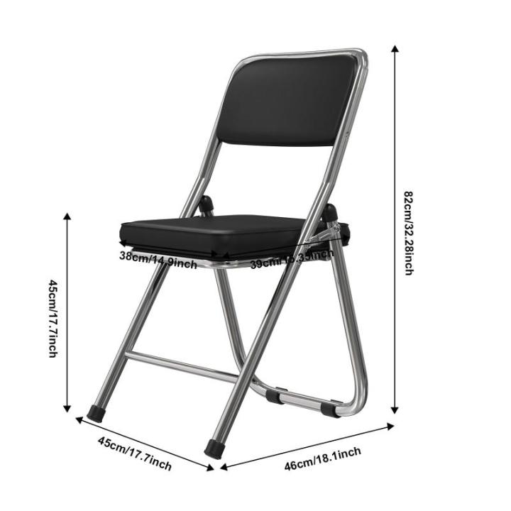 Stabiele klapstoel, zwarte vouwstoel, klapstoel van staal, soft-Skin kunstleer, klapstoel, gevoerd, tot 100 kg belastbaar, campingstoel, klapstoel, balkon, tuin, stoelen, bezoekers