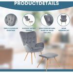 De -oorfauteuil met YORK-kruk, grijs, fluwelen hoes, comfortabel gestoffeerd, tv-fauteuil, gestoffeerde fauteuil