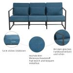 Gewatteerde fauteuil, bank, 3-zits, meerzitsbank, metalen frame, linnen, zachte zitting, elegante retro stoel voor woonkamer, receptie, café (blauw, 168 x 72 x 72 cm)